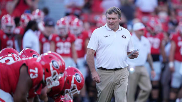  Sep 23, 2023; Athens, Georgia, USA; Georgia Bulldogs head coach Kirby Smart reacts against the UAB Blazers at Sanford Stadium.